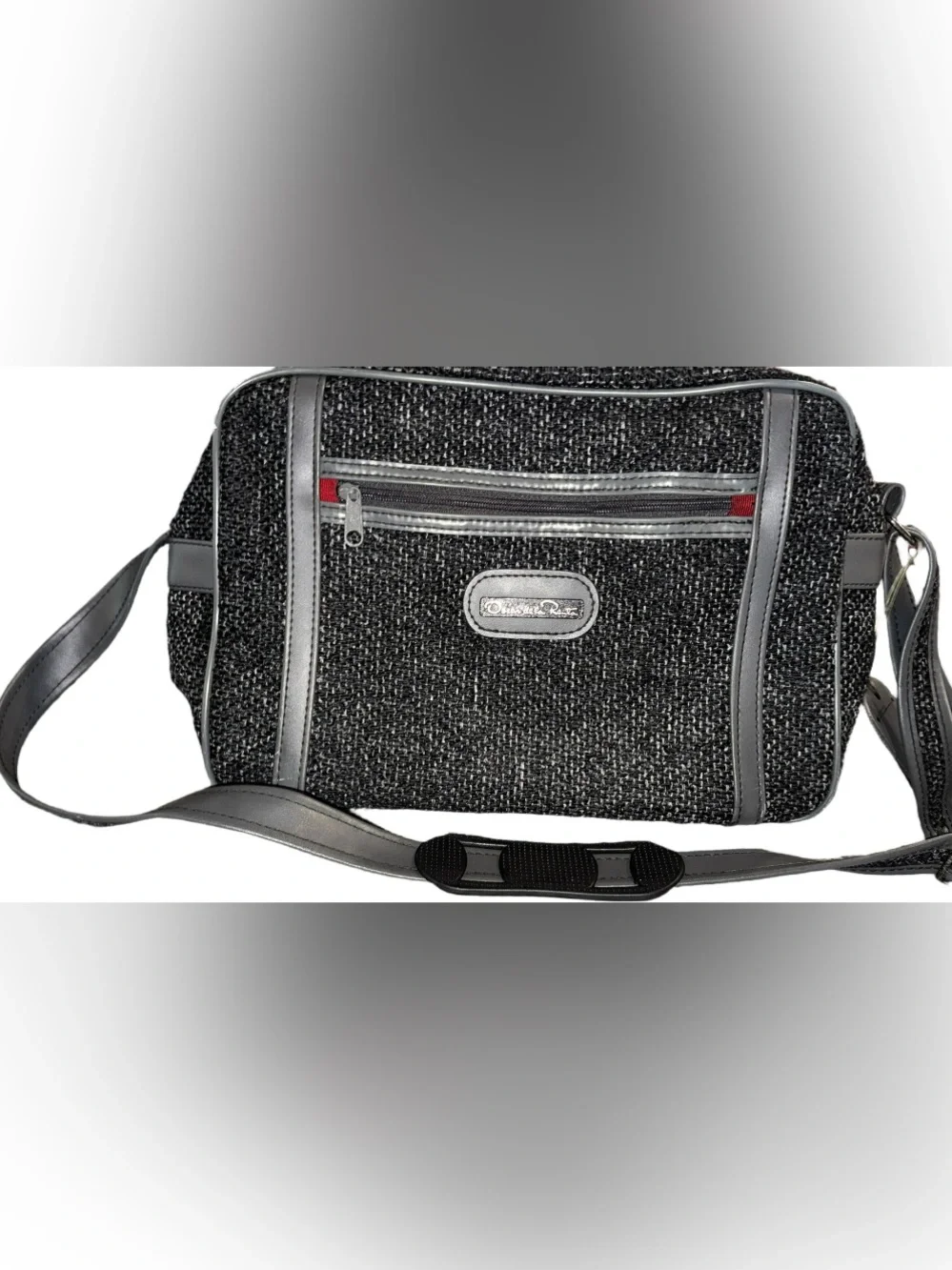 Vintage Tweed Oscar de la Renta Travel Bag w Front Zipper & Side Pocket